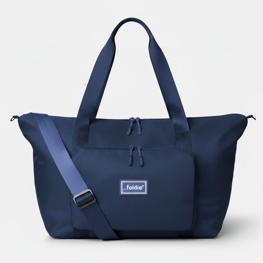 The Foldie Nylon Large Travel Tote Bag Navy Blue Trolley Sleeve NWT